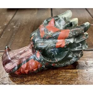 8” 5lb African Bloodstone Dragon Head Skull Crystal Carving Game Of Thrones